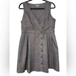 GB Gianni Bini Windowpane Plaid Wrap Button Down Mini Dress in Gray and Orange